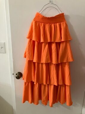 SHEIN Orange Tiered Ruffle Maxi Skirt